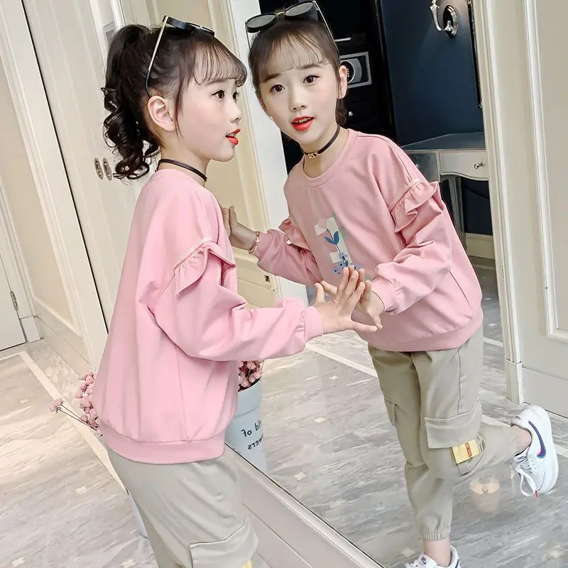 

Faionable Long Sve Base irt Autumn Wear for Girls 2025 New Korean Sle Medium to Large Children Printed T-irt
