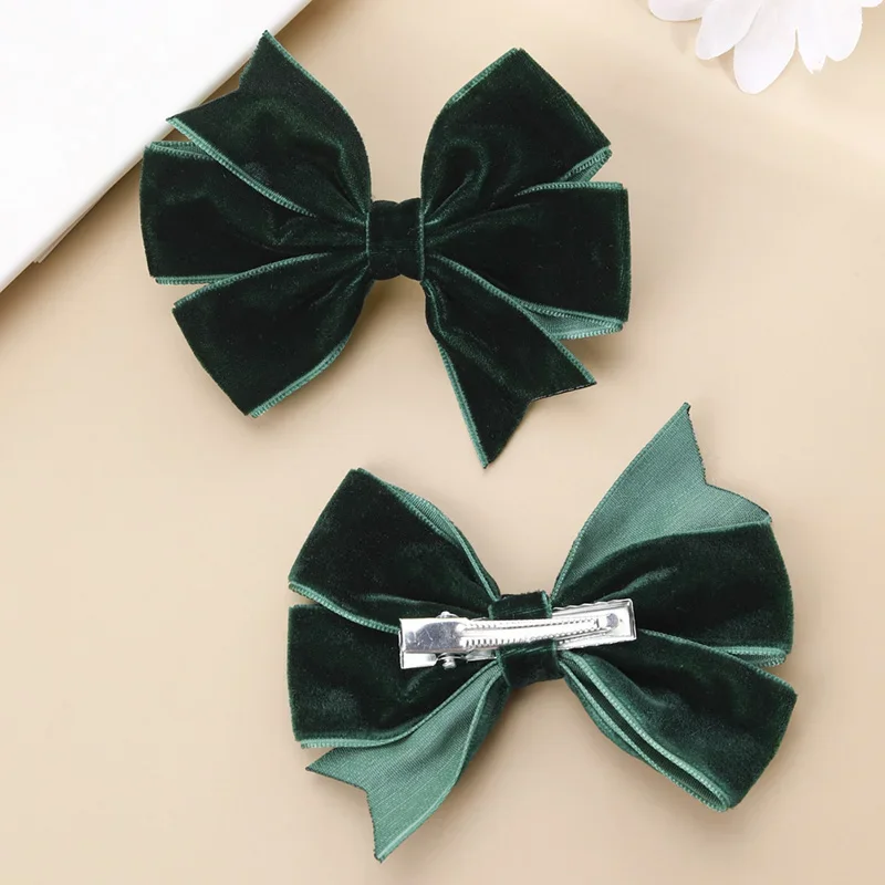 2Pcs Sweet Velvet Bow Hairpins Solid Color Bowknot Hair Clips For Girls Satin Barrettes Duckbill Clip Kids Hair Accessories