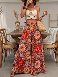 Women's Fashion Elegant Loose Holiday New Long Pant Summer New High Waist Printed Wide Leg Casual Trousers