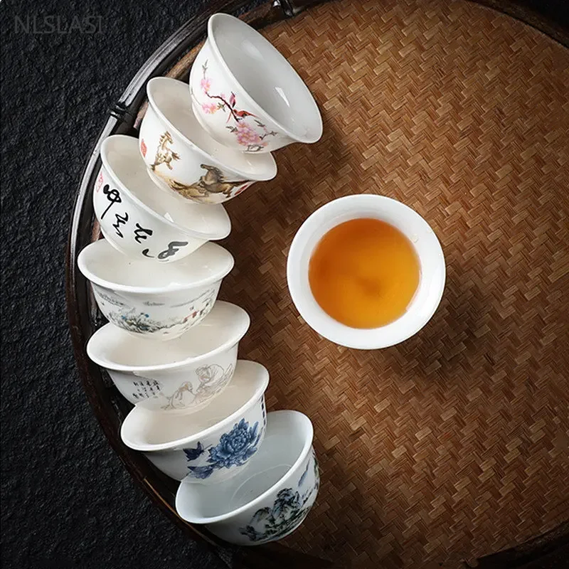 4pcs Chinese Ceramic Teacup Traditional Beauty Tea Set Portable Personal Single Cup Handmade Custom Tea Accessories Tea Cup