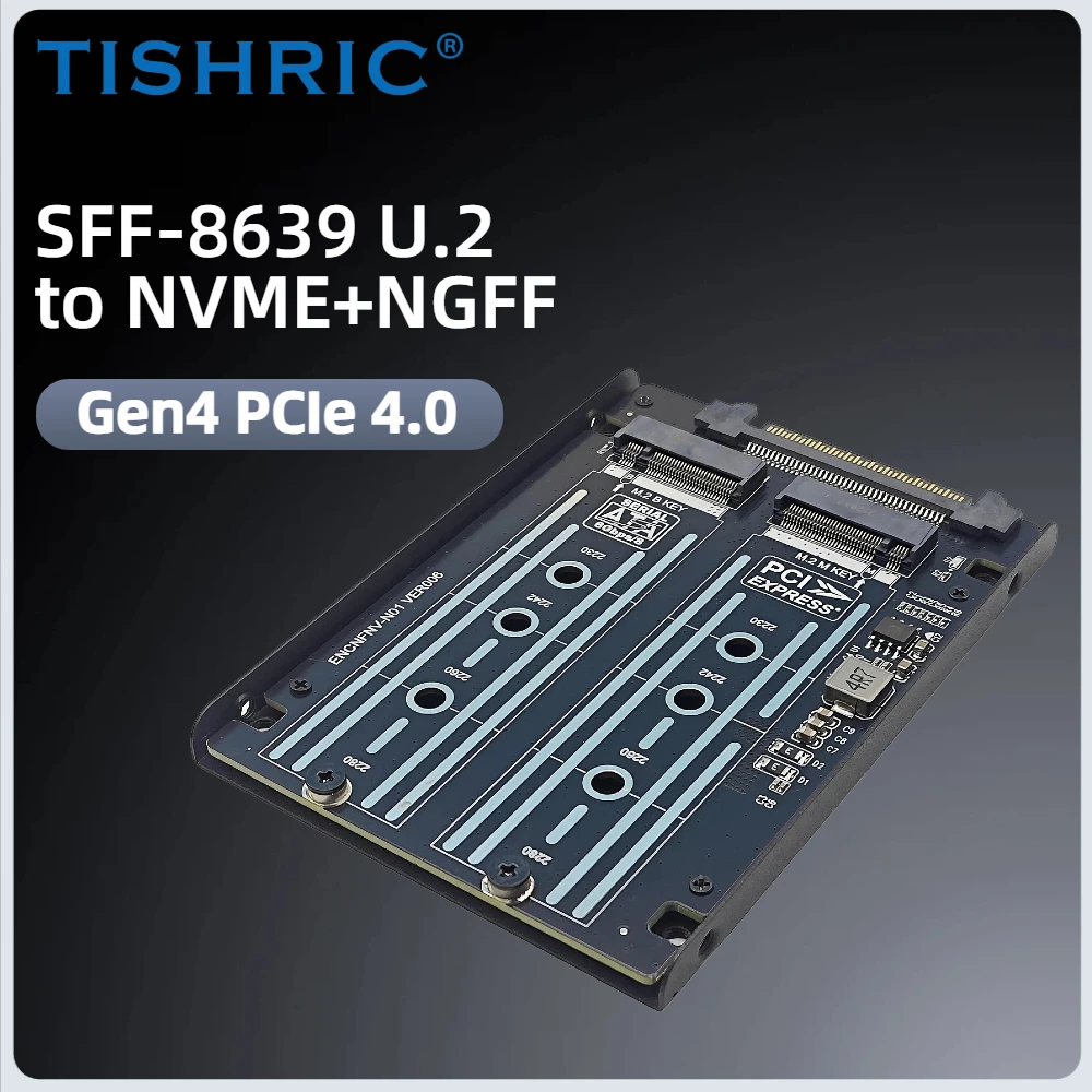 TISHRIC M2 NVME NGFF SSD Mキー - U.2 SFF-8639アダプターライザーカード PCIE4.0 Gen4 デュアルM.2 - U.2コンバーター (2230、2242、2260、2280対応)