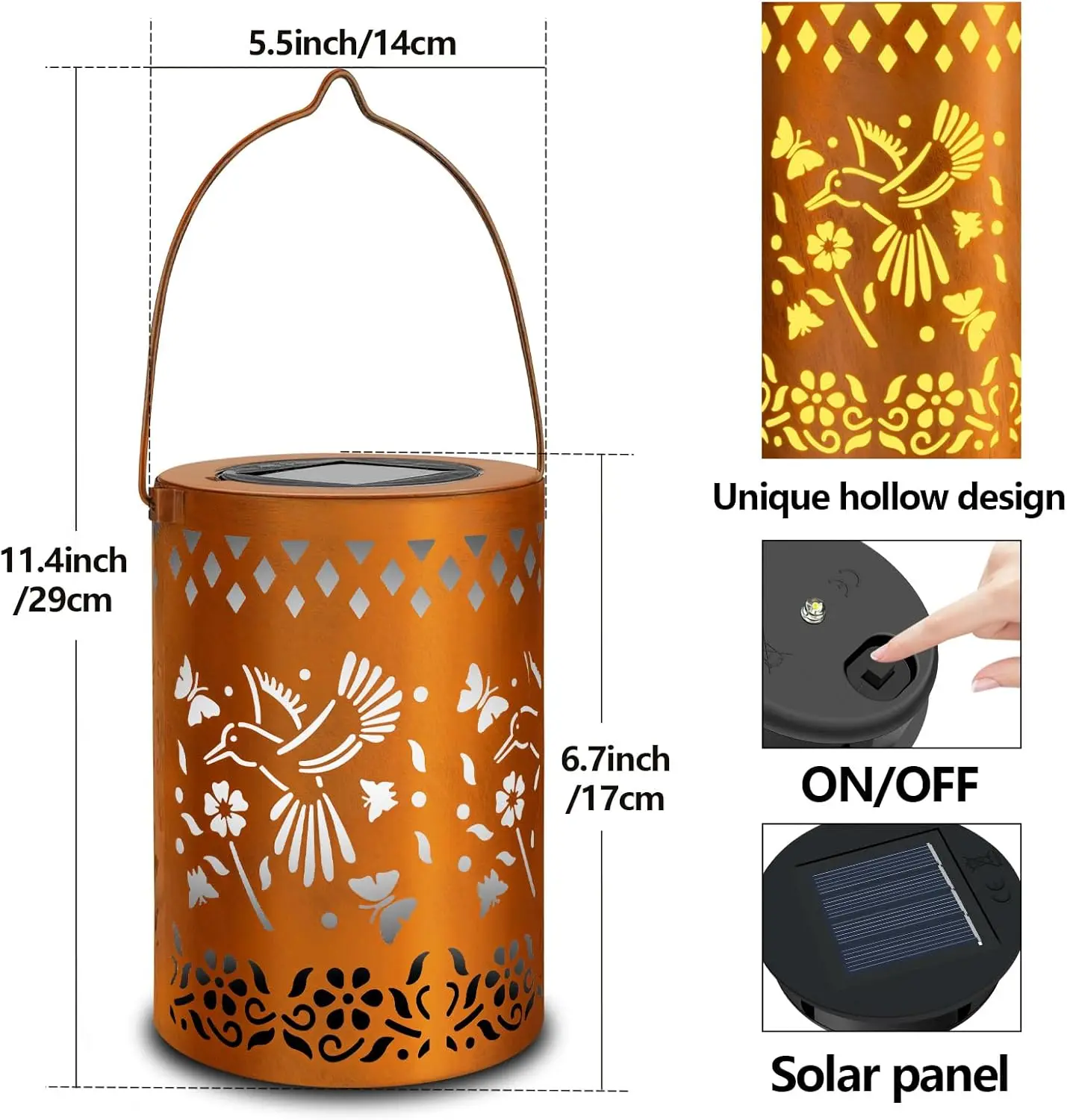 Linternas solares para decoración al aire libre, luces colgantes impermeables de colibrí para patio, patio, jardín, paquete de 2