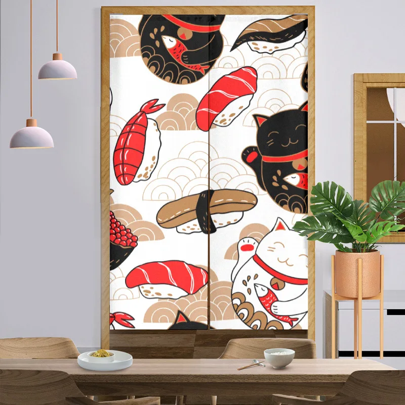 Japanese Style Beckoning Cat Blocking Door Curtain Half Curtain Home Partition Curtains