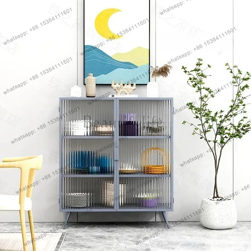 

yj9 Nordic Changhong glass side cabinet wrought iron light luxury locker living room storage cabinet living room against the wal