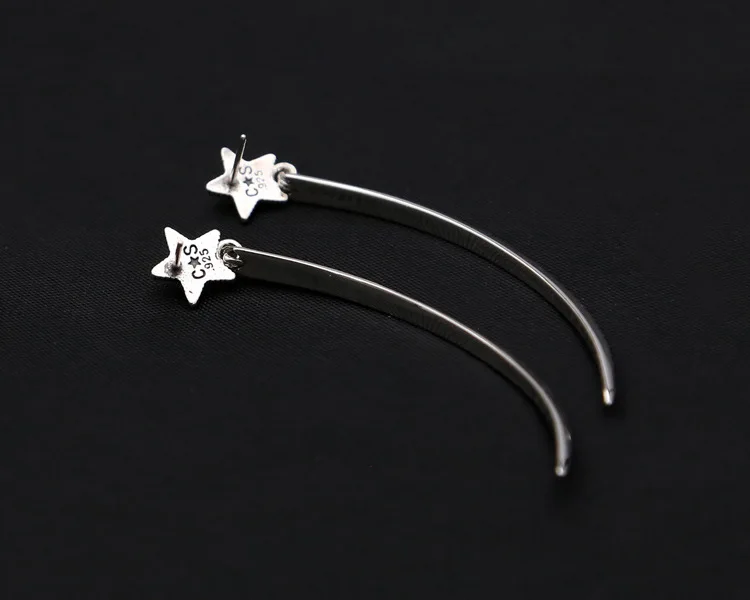 Trendy S925 sterling silver pentagonal star earrings for men and women, Korean version, personalized Thai silver long earrings