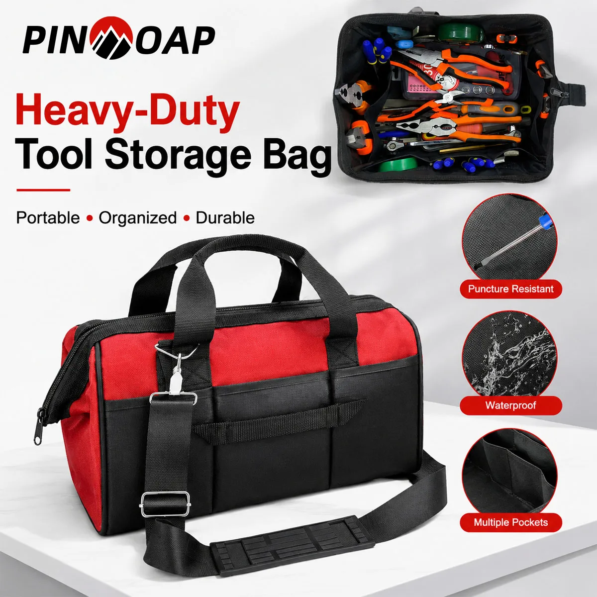 PINMOAP 1PC Large Capacity Electrical Tool Bag Portable Technician Organizer Case For Cable Cutter Multimeter Pliers Home Work