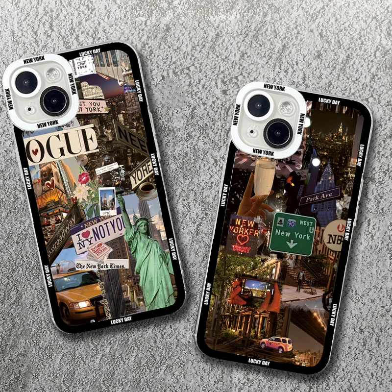 Creative New York City Image Phone Case for iPhone 16 15 14 13 12 11 Pro Max Mini X XS XR SE 7 8 Plus Silicone Soft Cover Fundas