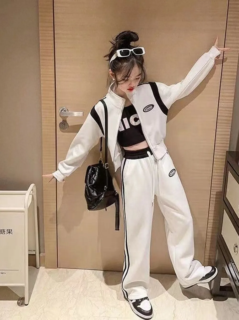 Girls Tracksuit Teenage Fashion Patchwork Color Clothes Streetwear Costume Jacket+Pants 2pcs Reflective Outfits 6 8 10 11 12 14Y