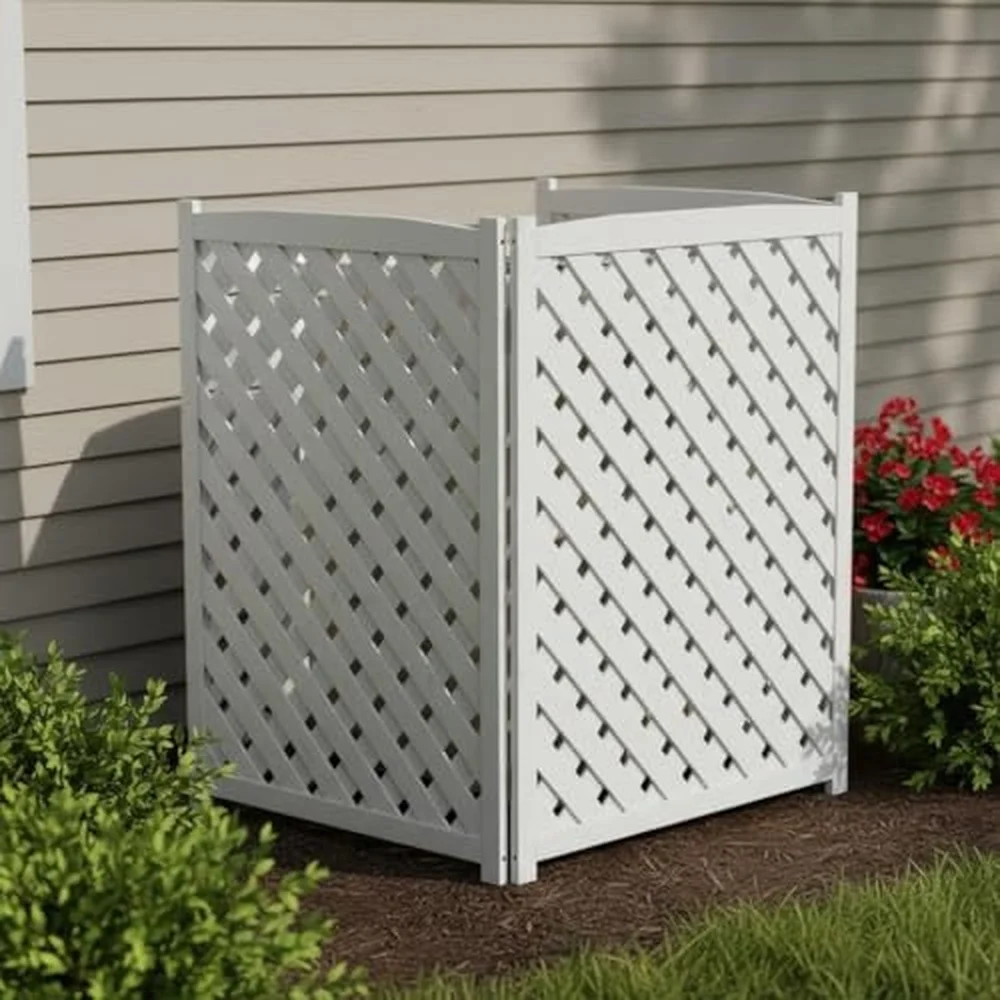 3 Panel Air Conditioner Fence AC Unit Fence Wood Privacy Fence Panels for Outside Trash Can Hider Outdoor Pool Equipment