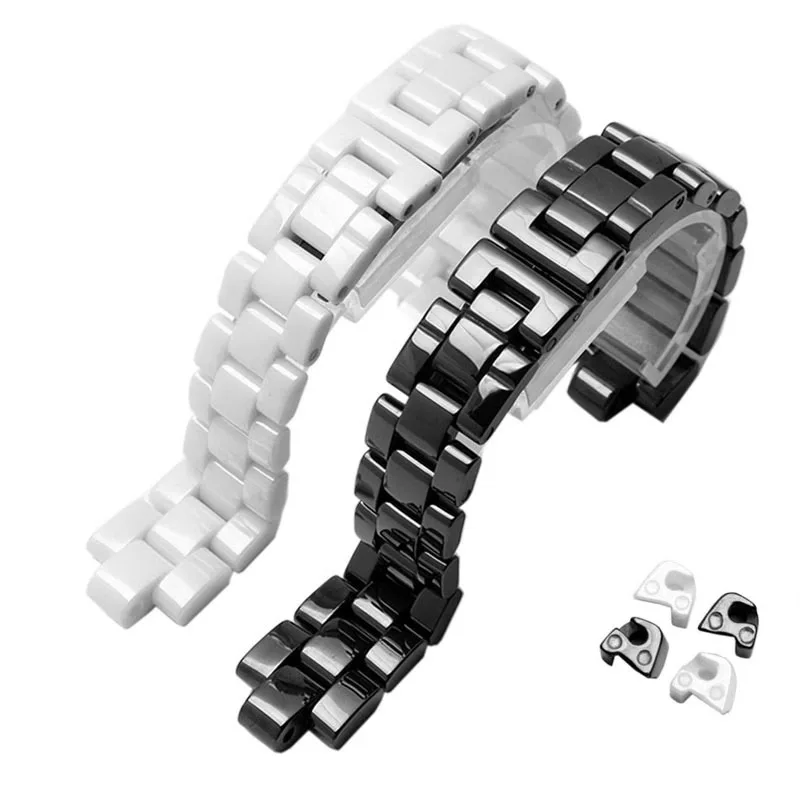 

Выпуклый ремешок для часов, керамические черно-белые часы для часов J12, браслет, ремешок 16 мм, 19 мм, специальные твердые звенья, складная пряжка