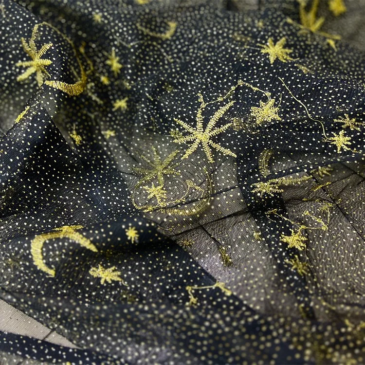 Французская высококачественная позолоченная сетчатая ткань со звездами и луной, модная африканская кружевная ткань с вышивкой