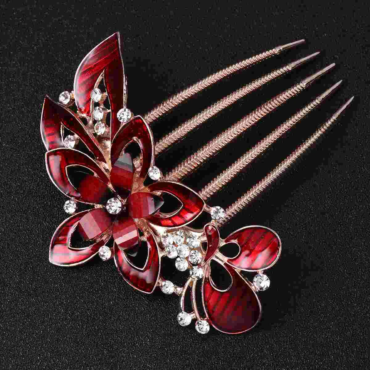 

Red Hair Comb Prom Accessory Bride Rhinestones Special Occasion Delicate Wedding Headdress Costume Accessories Ornament