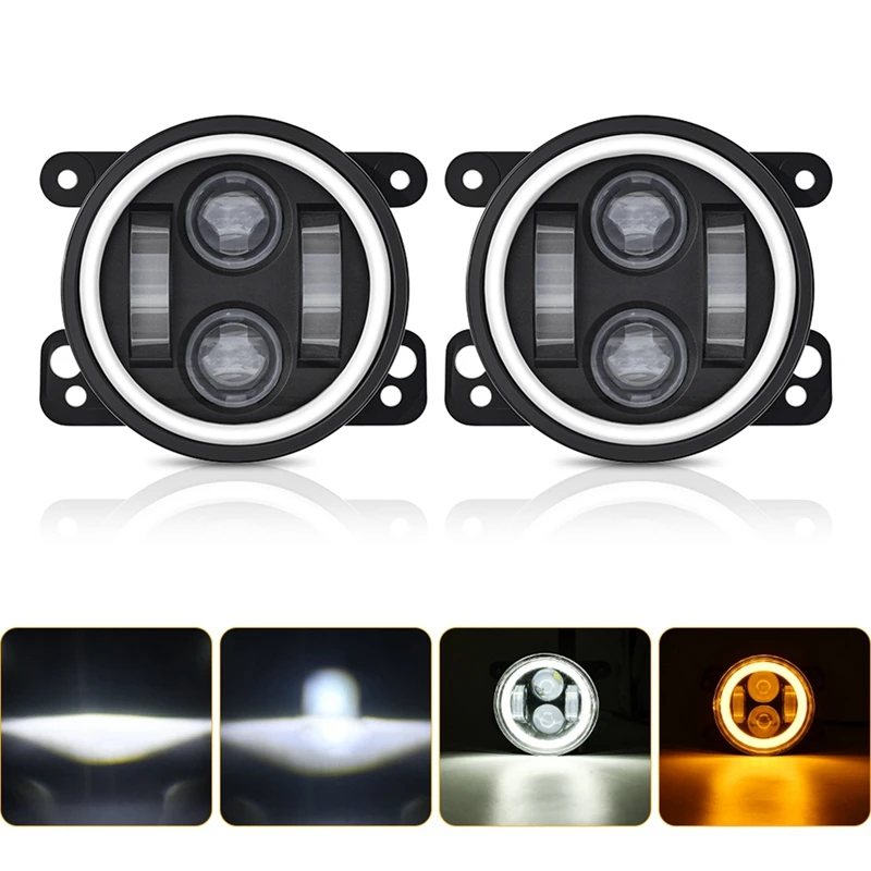 4Inch Car Fog Light 20000LM 200W High/Low Beam Waterproof For Jeep Wrangler JK Dodge Journey Magnum - White+Yellow