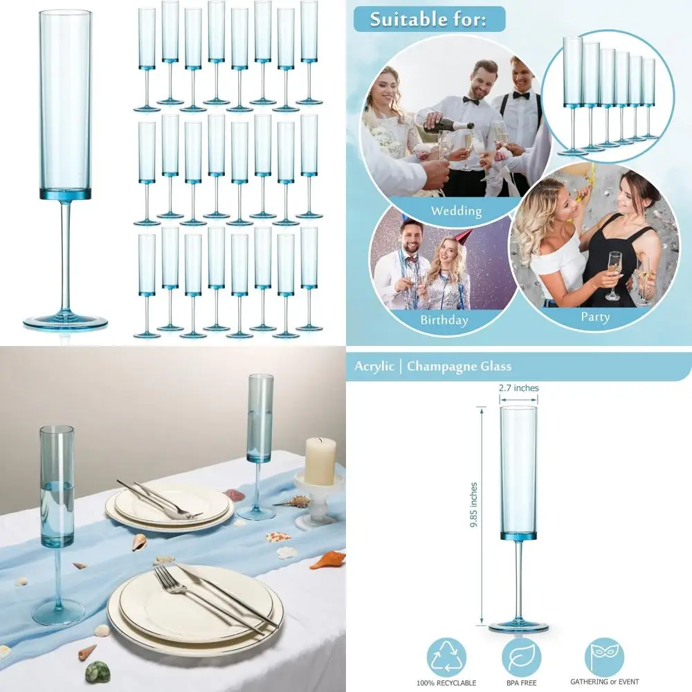 

Blue Acrylic Champagne Glasses Set of 24, 5.4 OZ Cocktail Glasses, Elegant Flutes for Wedding Toasts and Celebrations