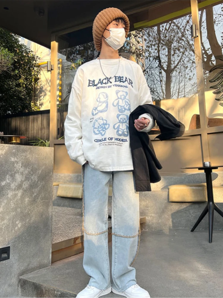 Jeans men Patchwork Cool Trendy Unisex Streetwear Retro Korean Style Teens Young Loose Casual Hip Hop Ins male baggy pants