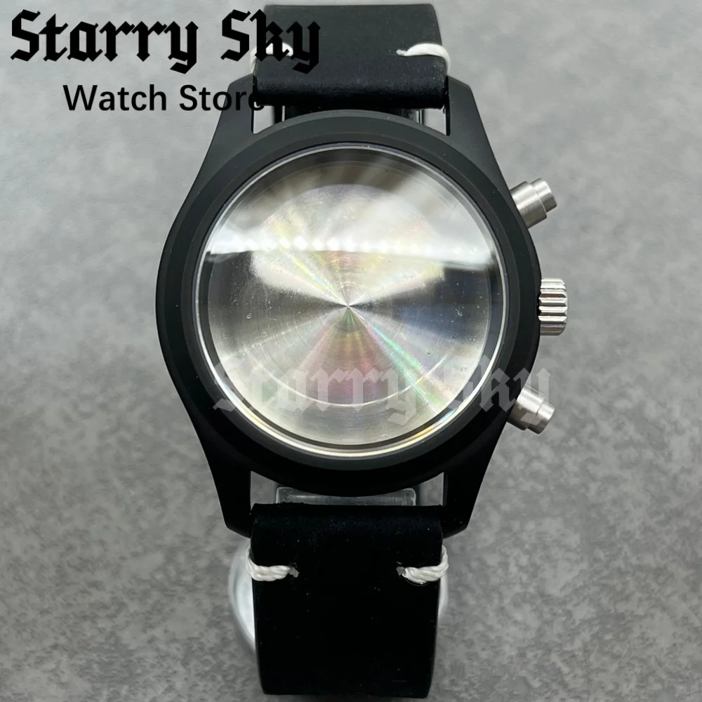 Starry Sky New 39mm Domed Sapphire Glass Brushed Pilot Chronograp Watch Case With Leather Band Fit For VK63 VK67 Quartz Movement
