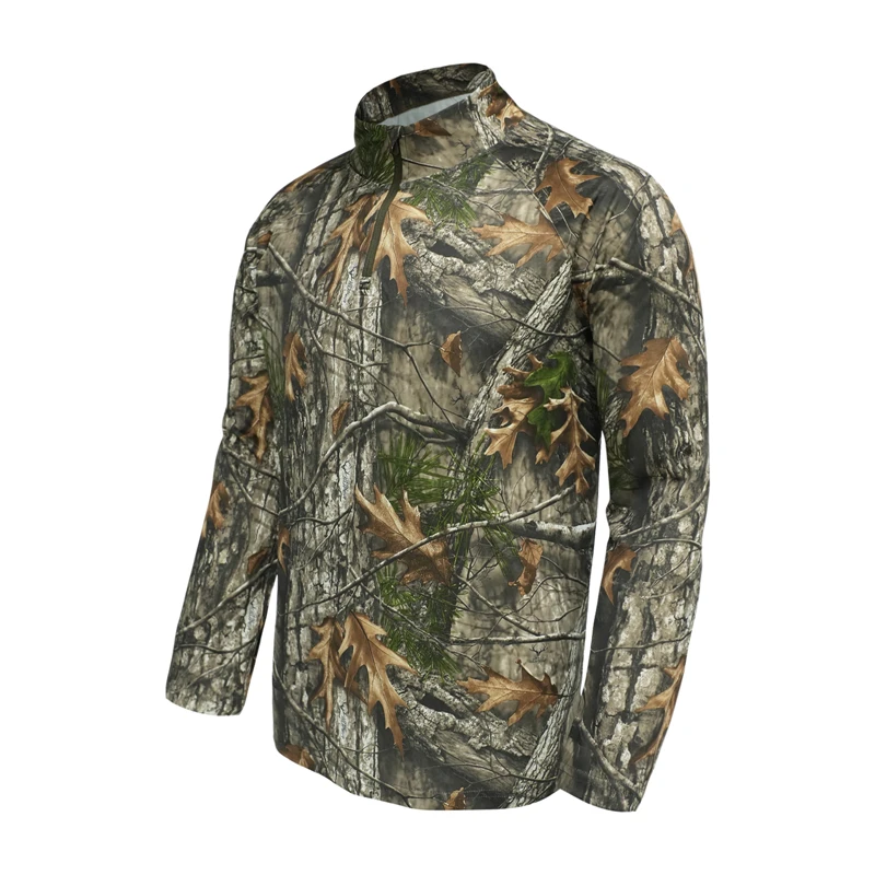 Quick-drying Hunting Ghillie Suits 100% Polyester Elastance fibre mock-neck 1/4 self-locking zip Shirt Outdoor UPF 50+ Clothes