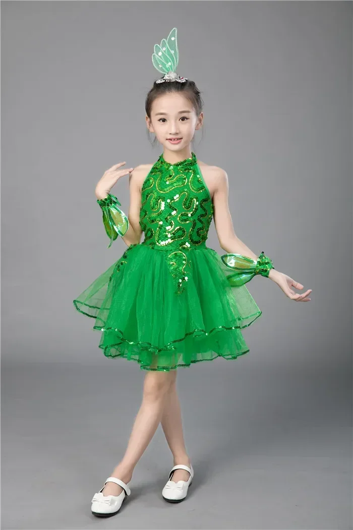 Vestito da balletto per ragazze verdi per bambini costumi da ballo Jazz per ragazze vestito da ballo Costume da spettacolo per ragazze Stage Dancewear