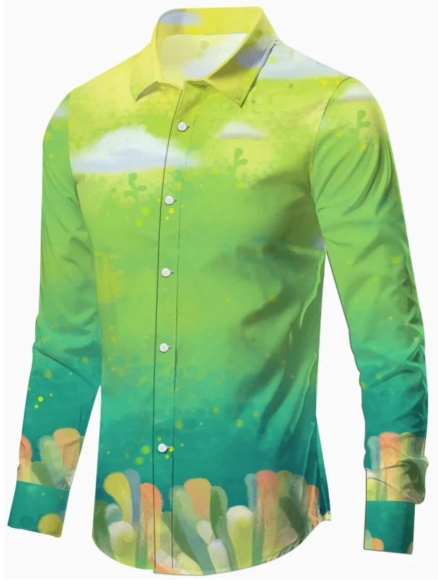 

Men's Casual Floral Print Button-Up Shirt - Polyester & Elastane Blend, Non-Stretch Fabric, Perfect for All Seasons, Collar,