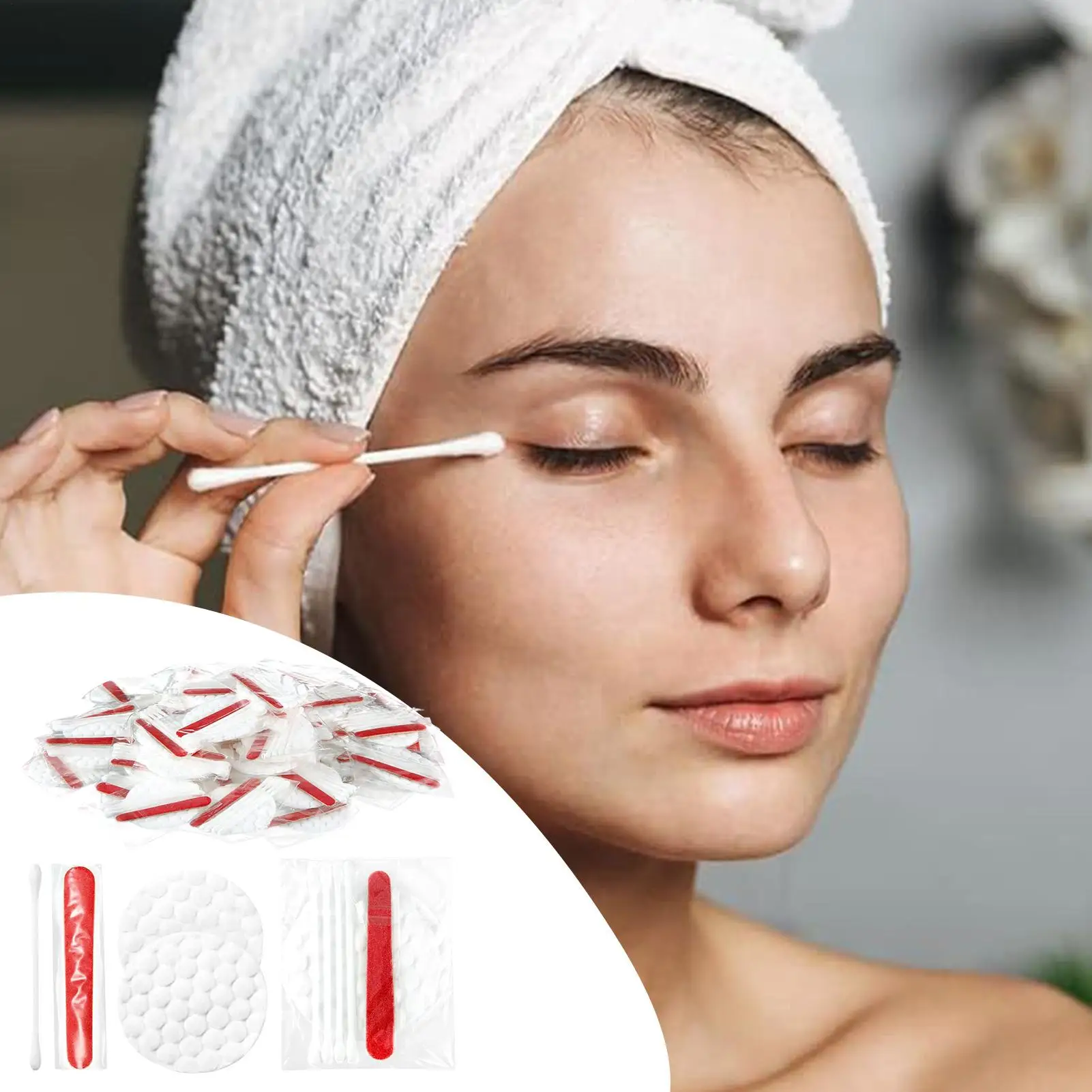 호텔 세면도구 세트, 개별 포장된 메이크업 세면도구 키트 (여행용 면봉, 화장솜, 네일 파일 포함)