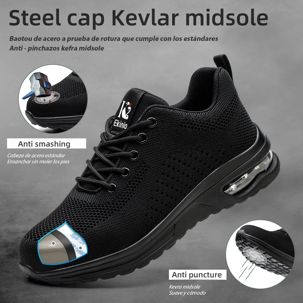 Zapatos de seguridad para el trabajo con cojín de aire para hombres y mujeres, zapatillas de trabajo transpirables, zapatos con punta de acero, calzado protector de seguridad antiperforación