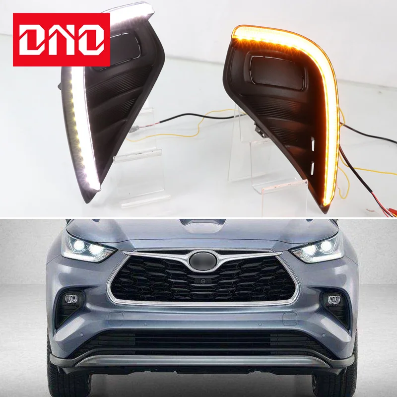 Car LED DRL 12V Daylights For Toyota Highlander 2020 - 2024 Yellow Turn Signal Daytime Running Light Car Foglamp