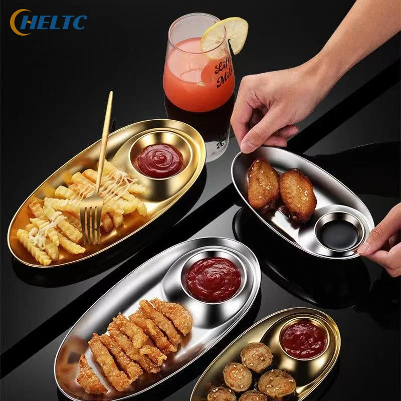 1PC Stainless Steel Dinner Tray Snack Dish Appetizer Serving French Fries Platter Lunch Container Dumpling Plates Kitchen Gadget