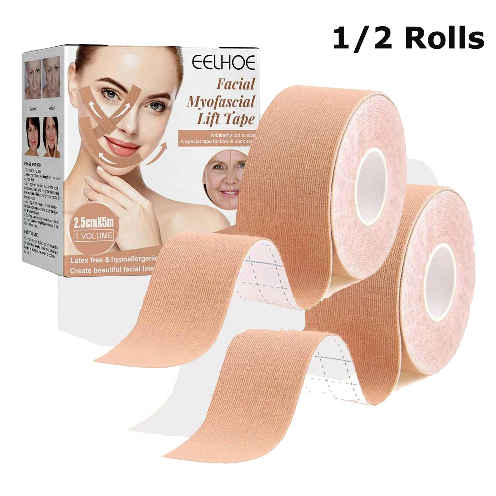 1 Rolle/2 Rollen myofasziales Gesichtsliftband, für Rizinusöl, atmungsaktive Facelifting-Pflaster zur Straffung und Straffung der Haut
