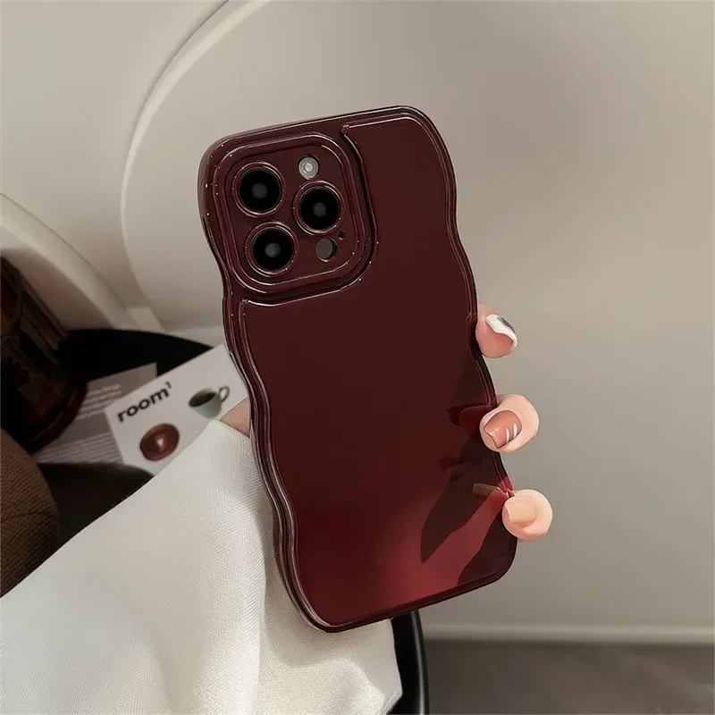 Korean Air Cushion Wave Gorgeous Wine Red Phone Case For iPhone 16 11 12 13 14 Plus 15 Pro Max Protection Shockproof Soft Cover - náhled 3