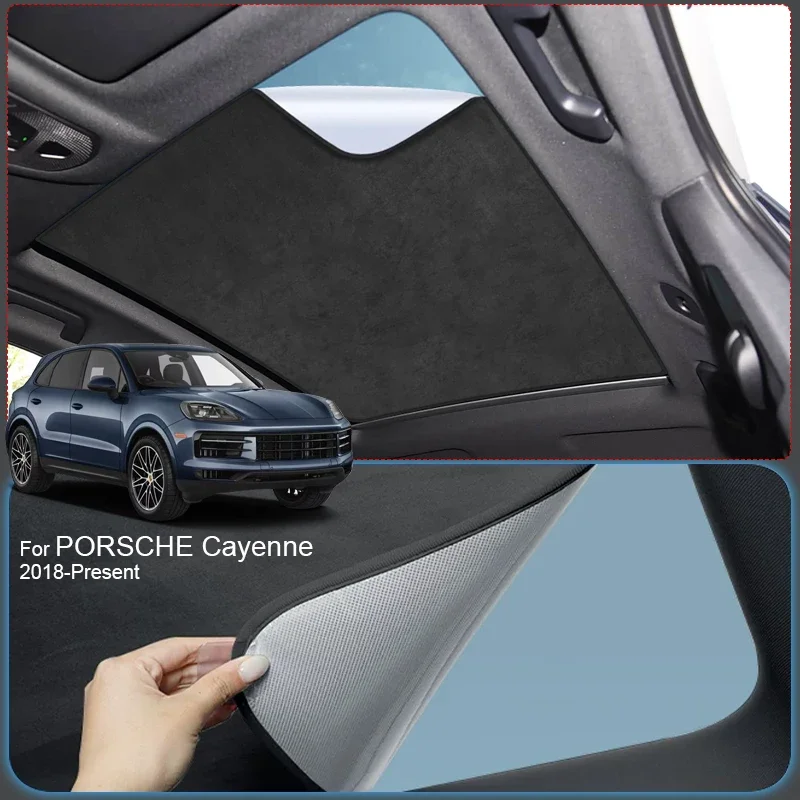 

Для PORSCHE CAYENNE COUPE 2018-2026: Автомобильный солнцезащитный козырек для люка из замшевой ткани с электростатической адсорбцией, защита от УФ-излучения и теплоизоляция