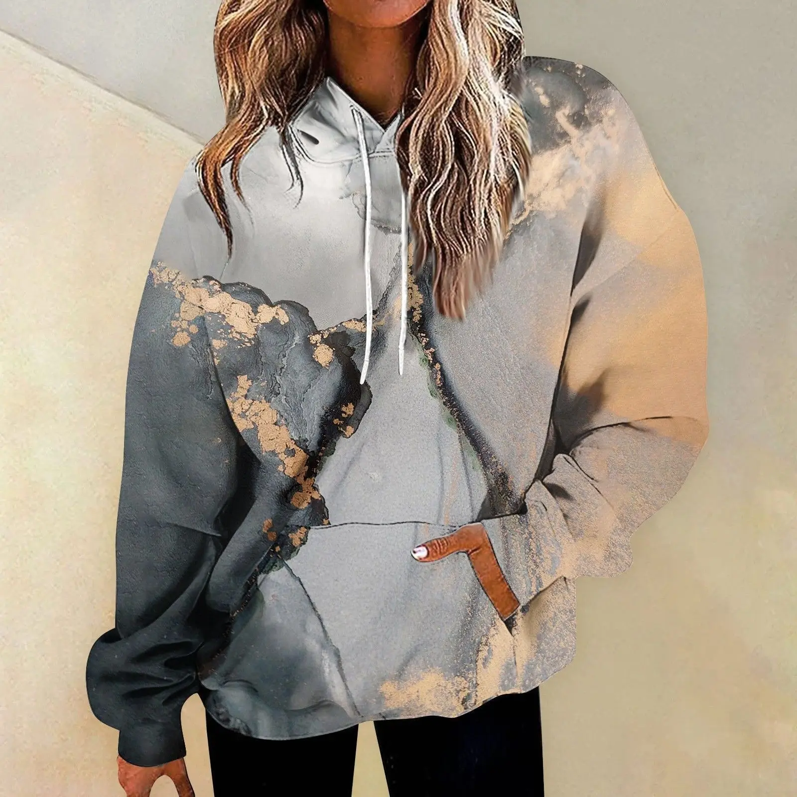 Autumn Marble Gradient Pattern 3D Print Hoodies Women Streetwear Casual Long Sleeve Hooded Sweatshirts Pullovers Female Clothing