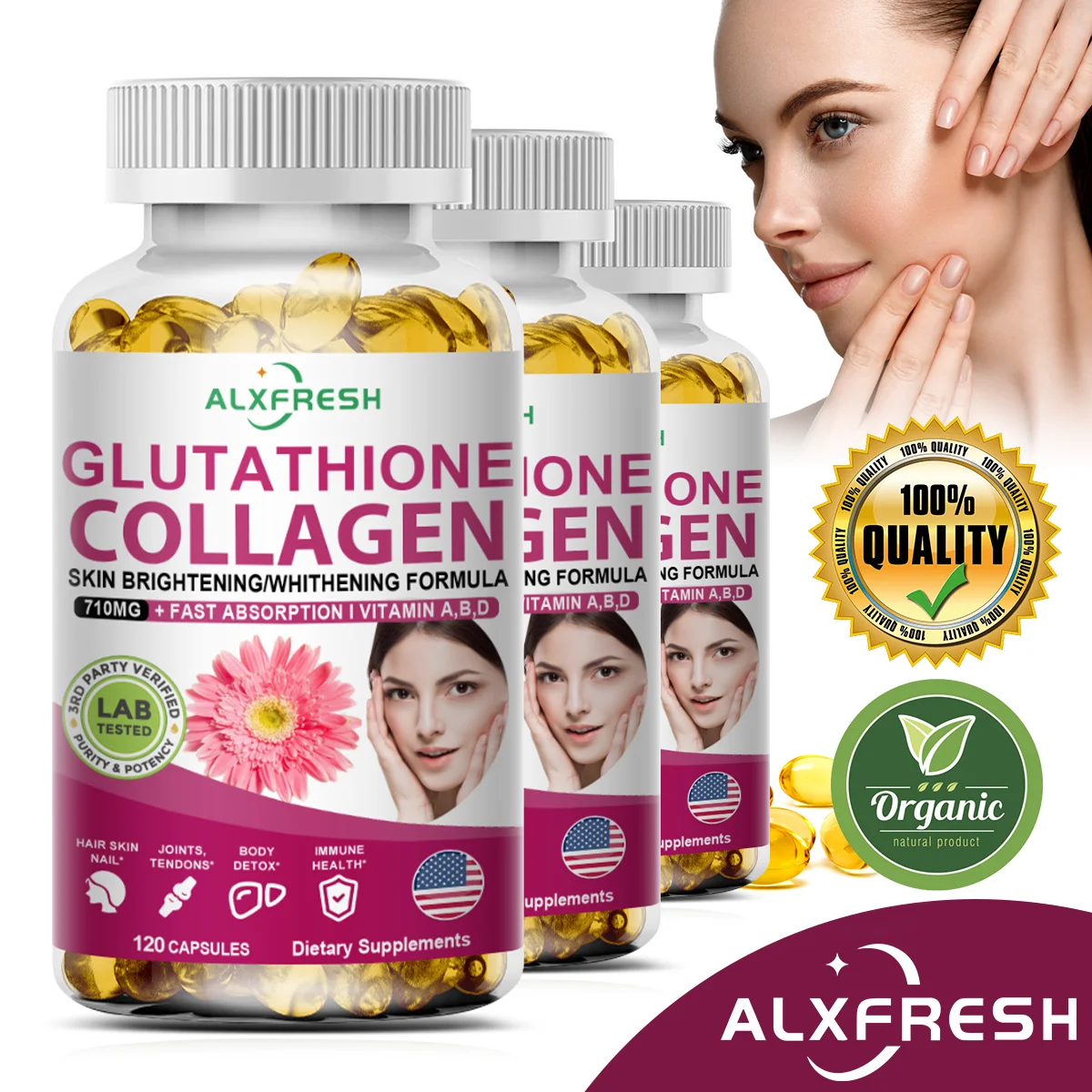 Alxfresh Collagen Glutathione Hyaluronic Biotin and Complex Vitamins Capsule Supplement