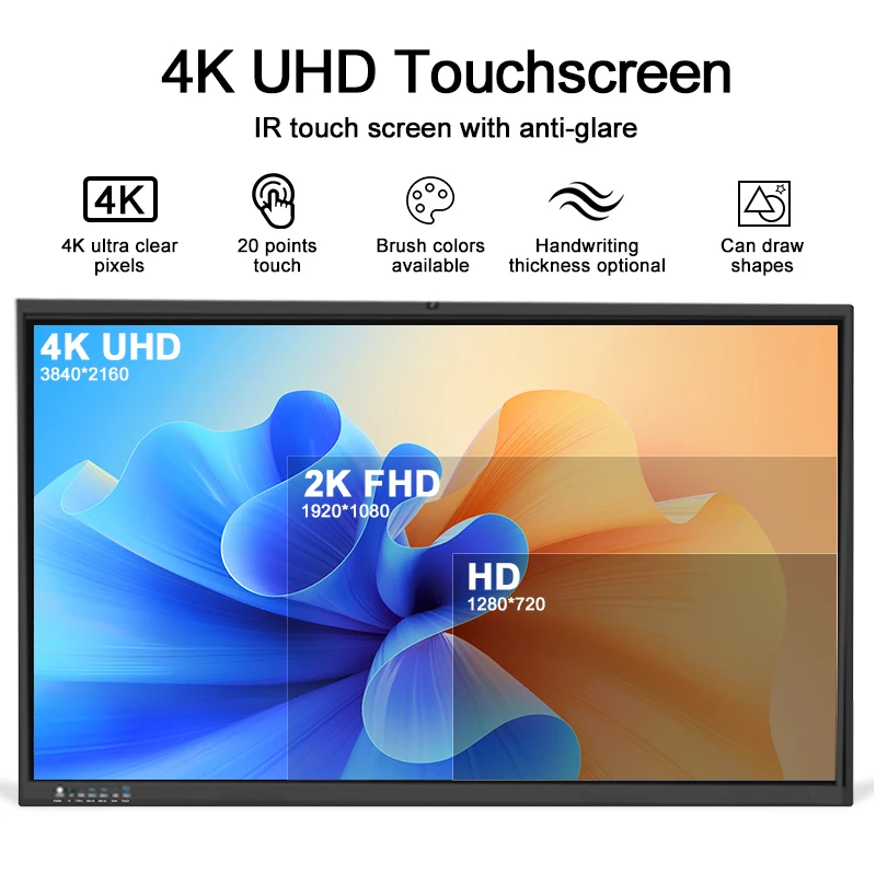 55-Inch 40-Touch Point 4K Interactive Whiteboard with Android/Windows OS for Educational Use in Schools