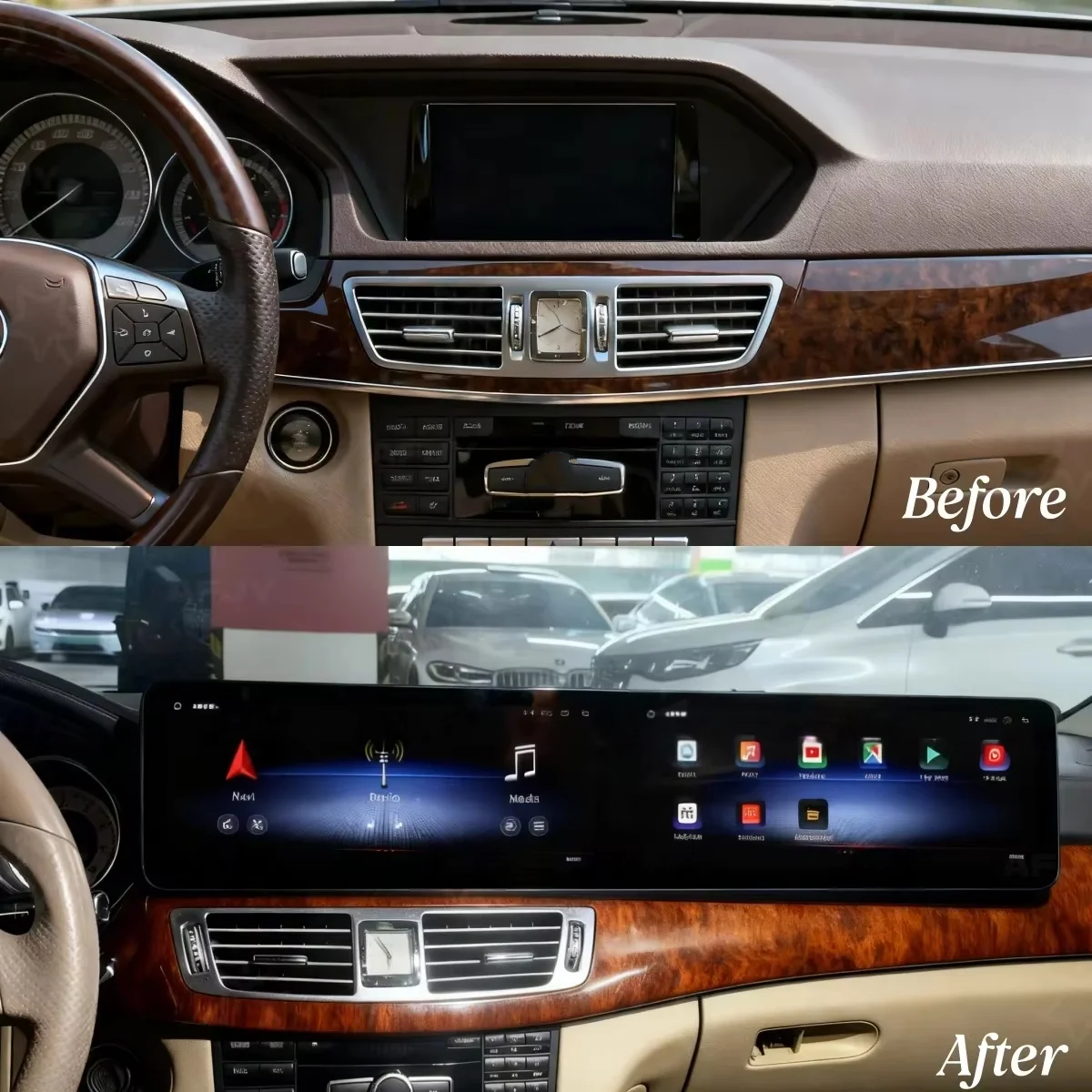 25.6 inch Dual Screen Car Radio For Mercedes Benz E Class W212 2009-2015 Carplay GPS Android Auto Multimedia Player Head Unit BT
