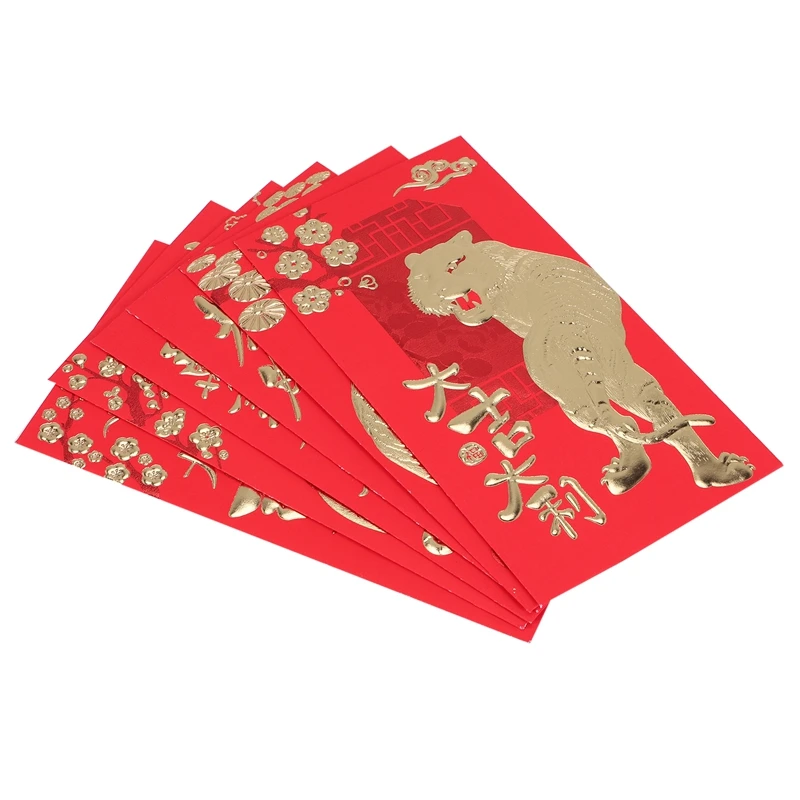 60 PCS Chinese Red Envelopes,2022 Chinese New Year Of The Tiger,6 Different Patterns Lucky Money Packets