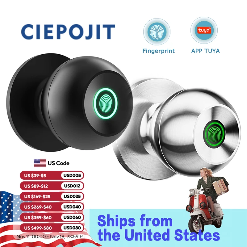 CIEPOJIET Bluetooth Door Lock Smart Lock for Tuya Smart with Keyless Fingerprint Lock Unlock with Fingerprint/Tuya app/key