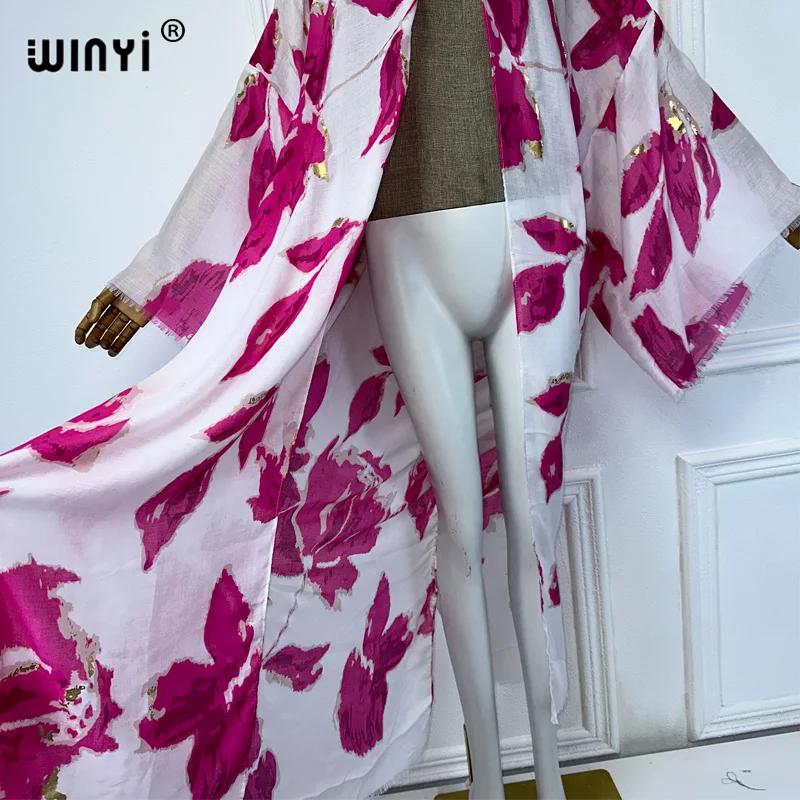 WINYI Africa Kimono Women Summer Print Hot stamping cardigan Female abaya dubai luxury beach Cover Up boho odzież party dress