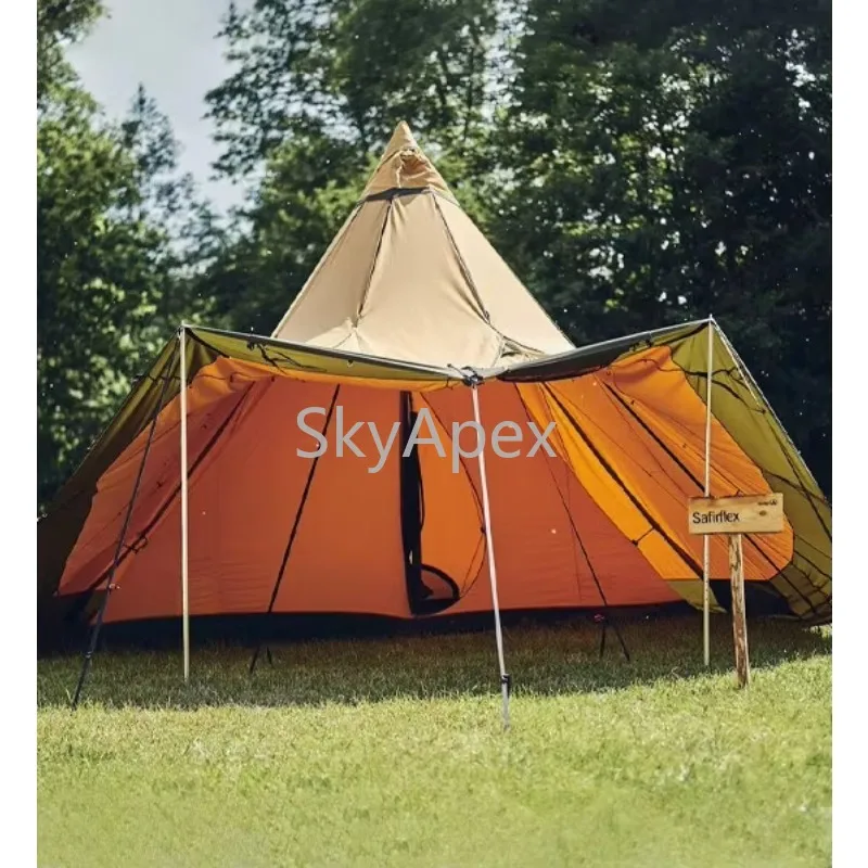 Heavy Duty UV Resistant Waterproof Oxford Canvas Indian Teepee Tent Spacious for 8-10 People Outdoor Camping Party Wedding Event