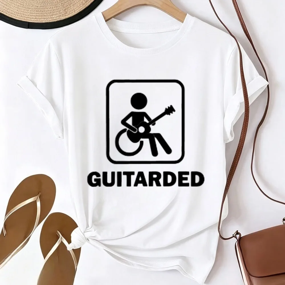 Guitarded Funny Guitar Player Pun Graphic T-shirt Men Women Wheelchair Stick Figure Guitarist Print Tee Musician Rock Casual Top