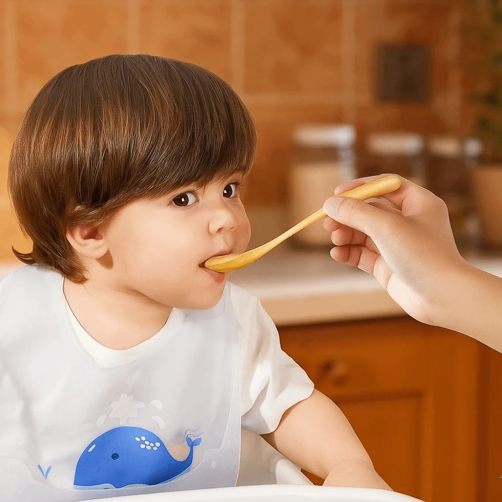 

Soft Silicone Silicone Baby Spoon Easy Clean Safe Design Weaning Spoon Mini Size Dustproof Cover Soft Spoon Portable Use