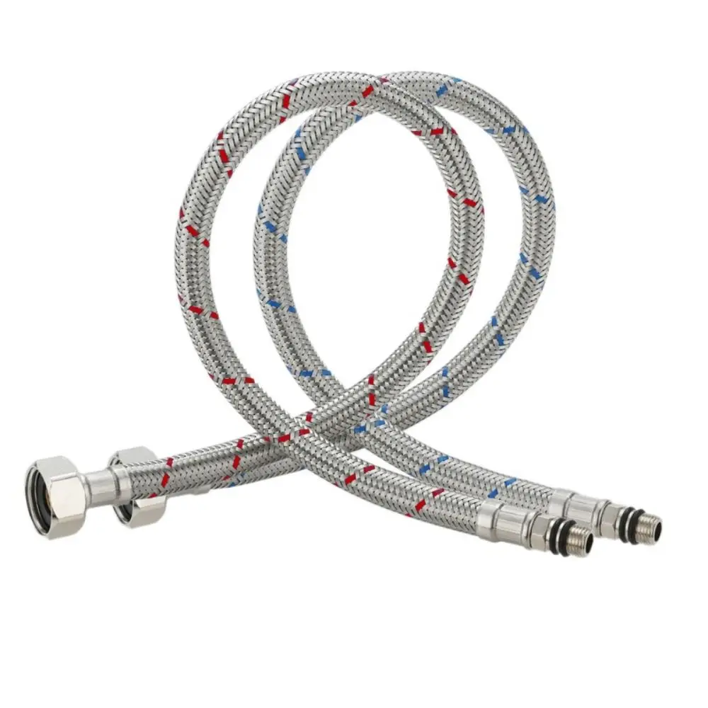 1Pair Single Head Cold and Hot Water Inlet Pipe Stainless Steel Woven Sink Water Tube Replacement Kitchen Basin Plumbing Hoses