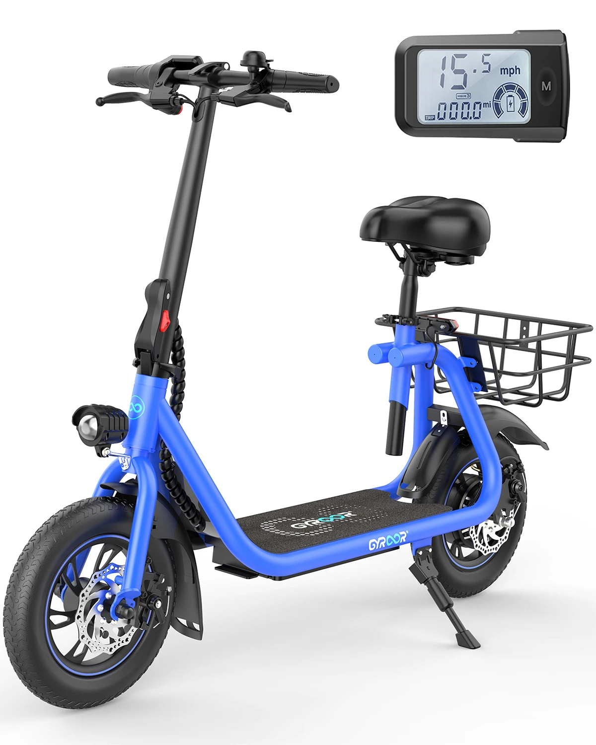 Gyroor 450W Electric Scooter with Seat for Adult, 12 inch Commuter Electric Scooter with Basket - up to 21 Miles 15.5MPH