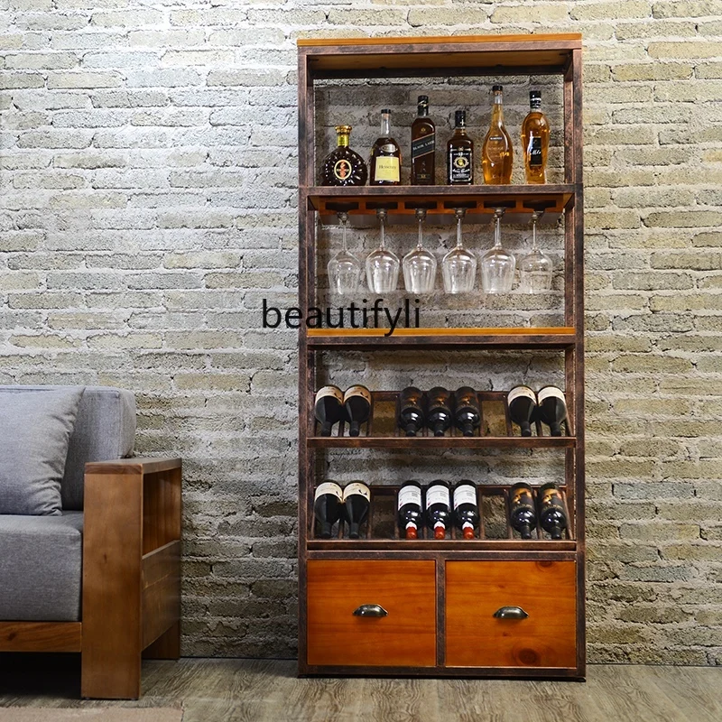 

Floor-to-ceiling red wine cabinet, solid wood household wine glass storage, living room wine bar counter, winery partition,