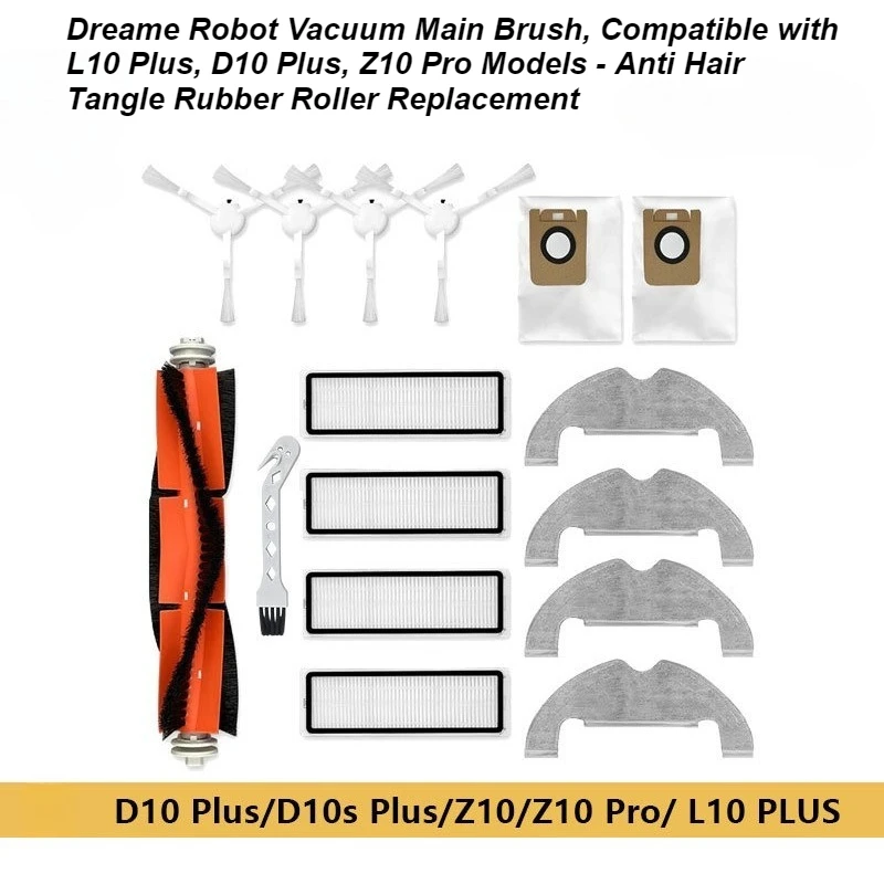 Dreame Robot Vacuum Main Brush, Compatible with L10 Plus, D10 Plus, Z10 Pro Models - Anti Hair Tangle Rubber Roller Replacement