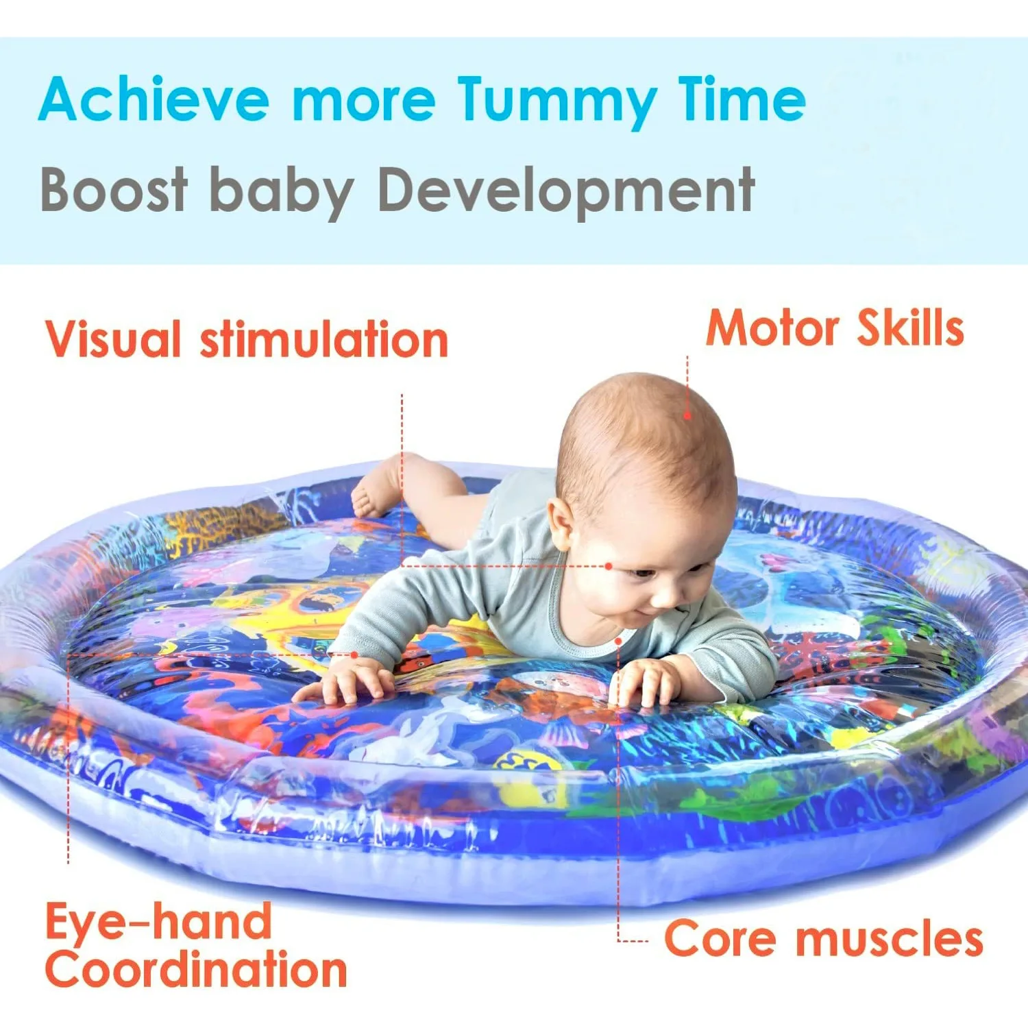 Tapis d'eau gonflable pour bébé, tapis de jeu aquatique, tapis d'activité pour jouets pour bébé, tapis d'aquarium, favorise le développement moteur et sensoriel du bébé, grandit grâce au jeu, cadeaux de stimulation sen