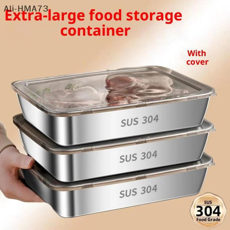 1/2/3/5PCS 304 Stainless Steel Box Food Container With Cover Kitchen Storage Box Fresh Refrigerator Trays