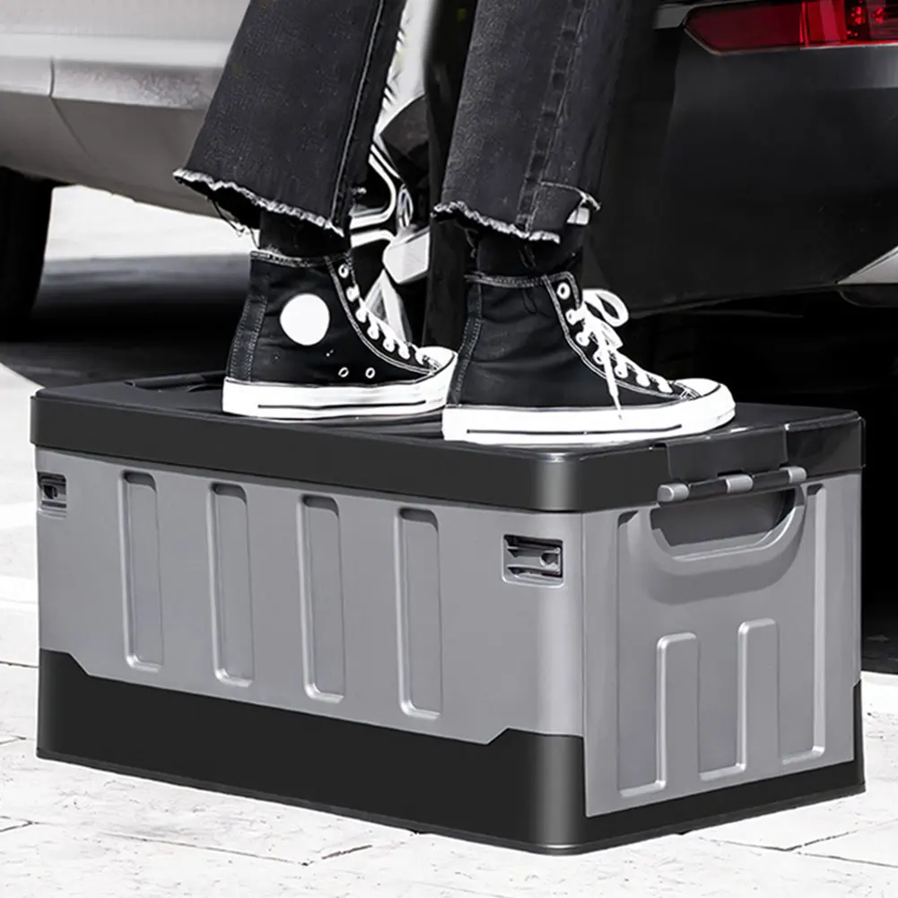 

60L Car Trunk Storage Box with Lid & Handles Outdoor Camping Storage Box Car Trunk Sorting Box for SUV Cars Stowing Tidying