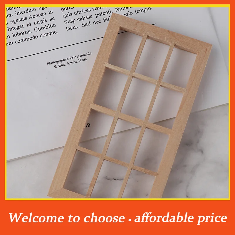 

TH 1pc new Accessories cute Toys Wood 1:12 Dollhouse Miniature Wooden 12-pane Window Frame Model
