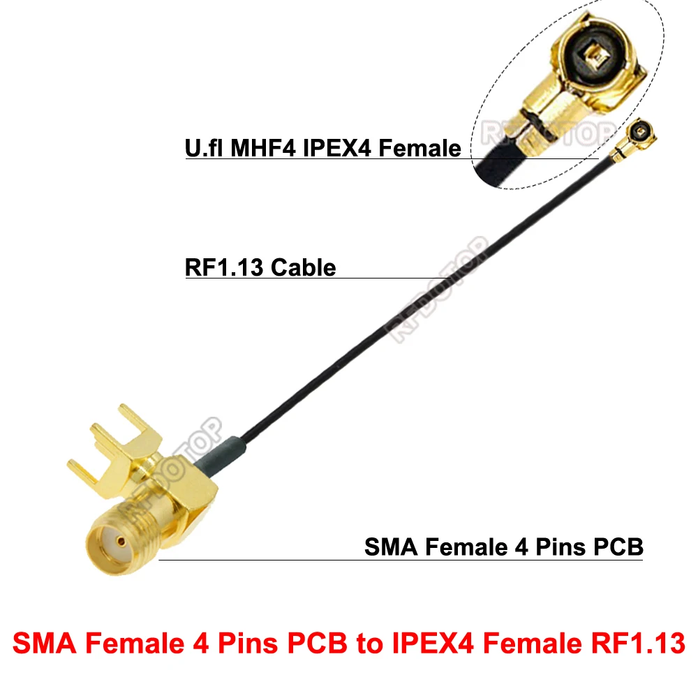 2 stks/partij SMA Vrouwelijke 4 Pins Mount PCB naar 4/IPEX4 Vrouwelijke Connector RFΦ1.13 Kabel Uitbreiding Pigtail WiFi Antenne u.FL-K naar SMA-K