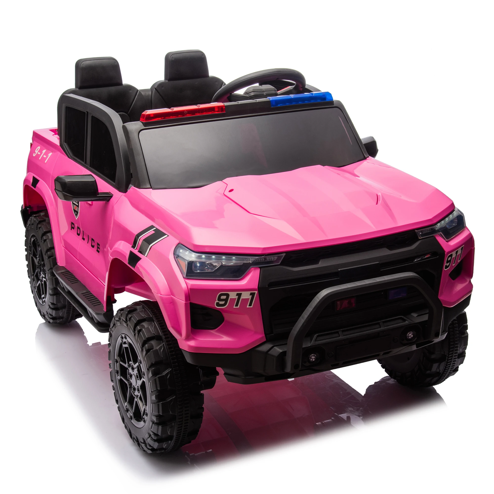 24V Two-Seater Kids Electric Pickup Truck-4WD 800W Motors,Parent Remote,High Gate Safety Design,Top Warning Light,for Ages 3+